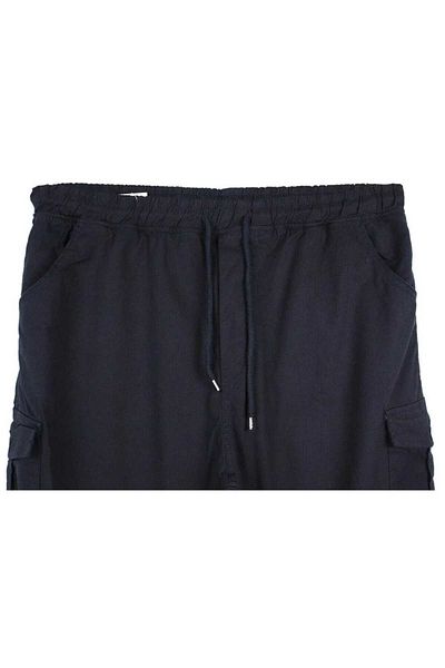 AKTEZ-EL Men's Plus Size Gabardine Trousers Black Cargo Pocket Jogger Elastic Waist