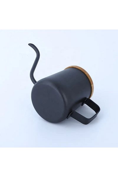 Generic Coffee Drip Kettle - Stainless Steel & Wooden Lid - Black - 350ml