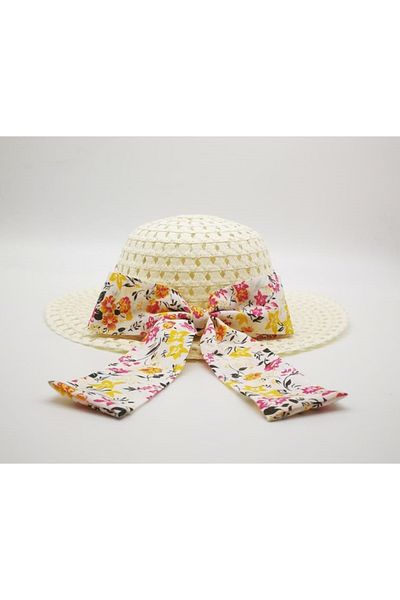 By Piera Girl's Fabric Bow Straw Hat 8817