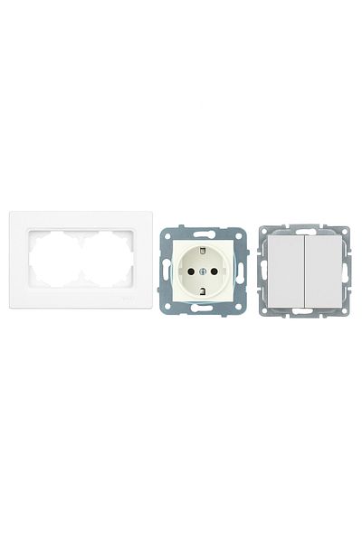Ledarmy Karen Series 2-Piece Switch & Socket Set White Color Grounded Socket + Double Commutator + 2-Piece Frame