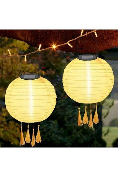OEM Set 2 lampioane solare cu LED, de gradina, alb, mare