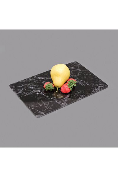 Saban Marble Patterned Glass Cutting Board - Black - 20X30 cm