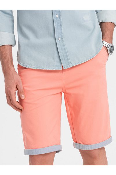 OMBRE Herren Chino Shorts mit Kontrastumschlag - Lachs V9 W421 XXL