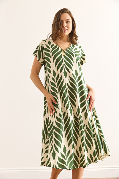 Olalook Γυναικείο φόρεμα με μοτίβο με λαιμόκοψη σε πράσινο φύλλο ELB-19002443