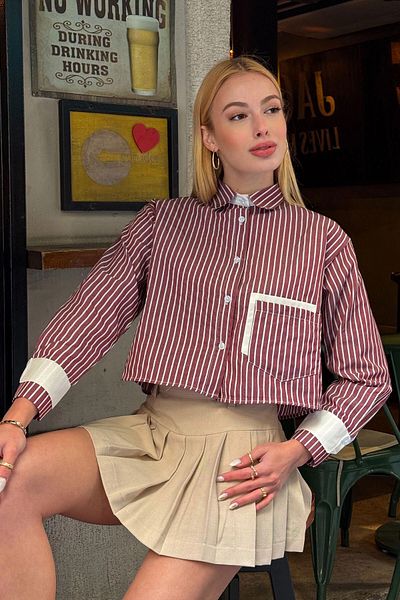 MAMAYAGA Bluză cu mânecă lungă cu mânecă lungă, cu design special, Garni, cămașă scurtă