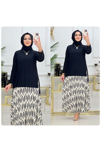 NİSUM MODA Leaf Pattern Sandy Skirt Suit