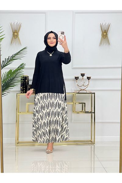 NİSUM MODA Leaf Pattern Sandy Skirt Suit