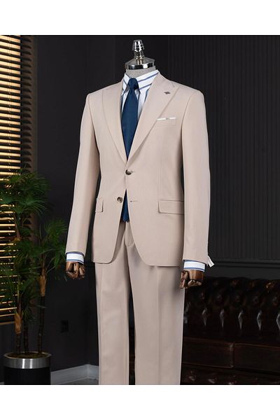 TerziAdemAltun Italian Style Double Breasted Jacket Pants Suit Beige T14010