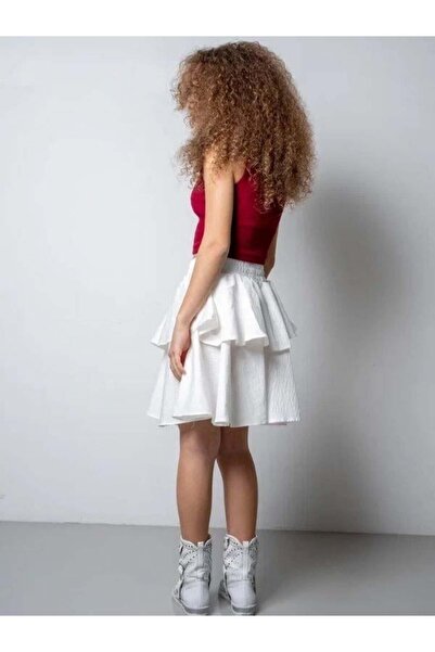 Zekids Fusta Poplin pentru fete cu talie elastică în straturi