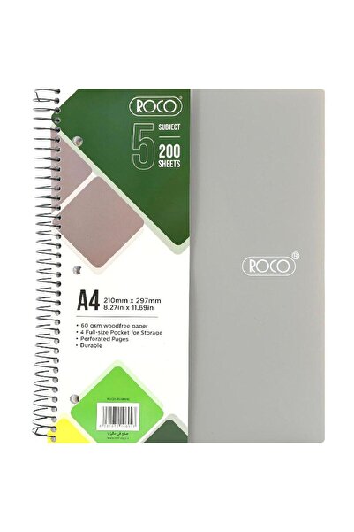Roco Neon Notebook A4 200 Sheets Lined Light Grey