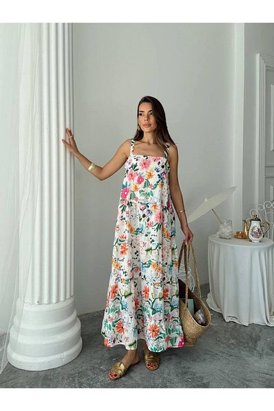 Lusin Rochie de damă, cu model floral, fără mâneci, de vară, căptușită din in premium