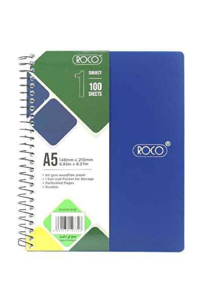 Roco دفتر ملاحظات نيون A5، 100 ورقة مسطرة، أزرق ملكي