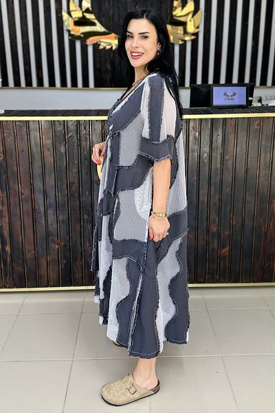 GÖKSEL Fi̇le Detail Thin Jeans Dress Large Size