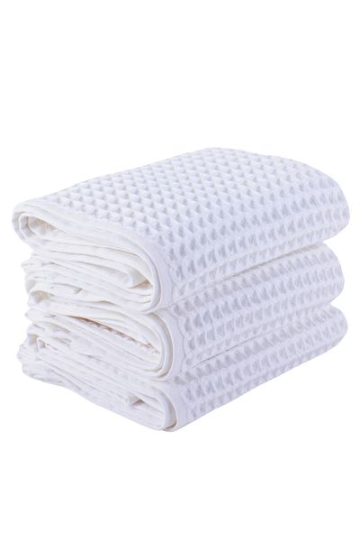 Püskül Tekstil Luxury Hand Towel Set of 3, Waffle Weaving, 100% Cotton High Quality Quick Drying Hand Towels