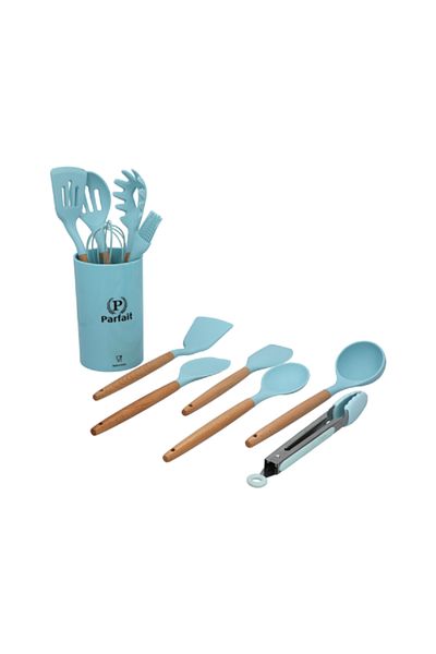 Parfait 12-Piece Sturdy High Quality Long Lasting Kitchen Utensil Set Blue and Brown
