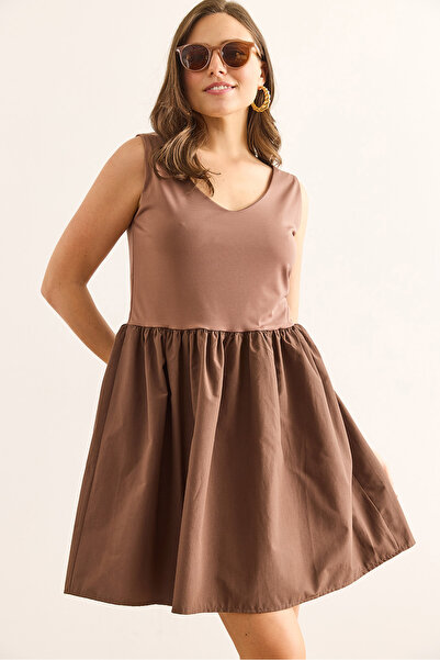 Olalook Women's Brown Top Sandy Bottom Parachute Mini Dress Elb-19002448