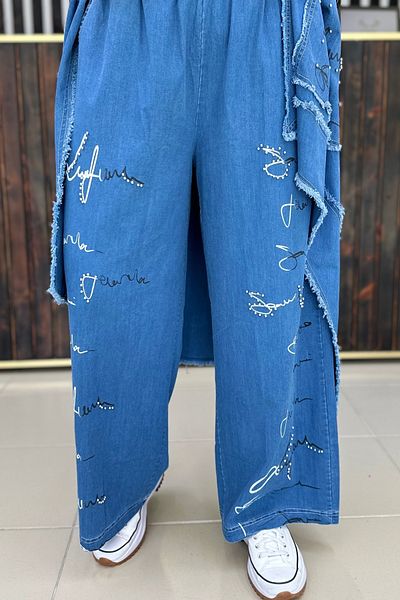 GÖKSEL Thin Jeans Design Pants Blue Large Size