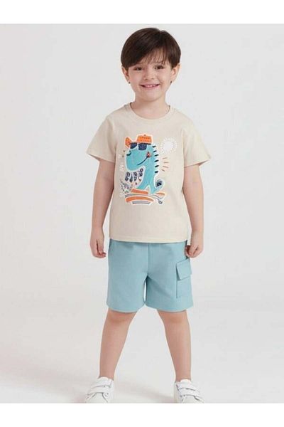 Zekids Boy's Cotton Dinosaur Printed Shorts Set