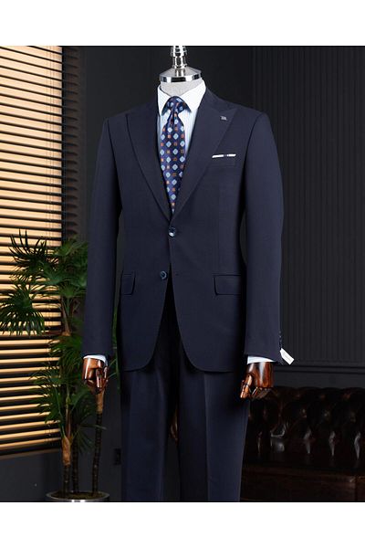 TerziAdemAltun Italian Style Jacket Pants Suit Navy Blue T14009