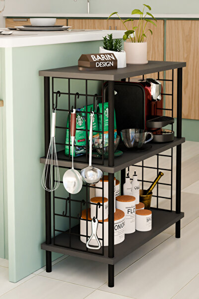 BARIN DESIGN 3 Raflı Telli Çevir-Kur Çok Amaçlı Raf Ünitesi | Metal Gövde Mut...