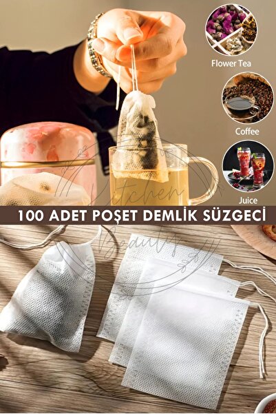 Kitchen Beauty 100 Adet İpli Çaydanlık İçi Çay Demleme Poşeti Filtre Kahve Bitki Çayı Süzgeci
