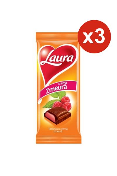 Laura Ciocolată cu zmeură 80 g x3 bucăți
