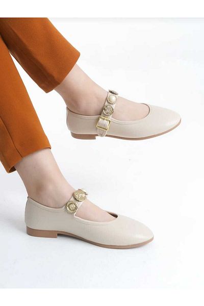 ALTINOK Al-İş Moda Women Beige Skin Adjustable Buckle Comfortable Daily Ballet Shoes-2025