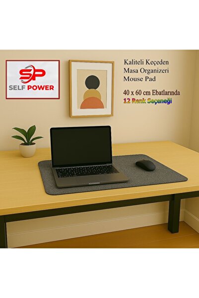 Self Power Gri Kalın Keçe Çalışma Masası Düzenleyici Mouse Pad (60 x 40 cm)