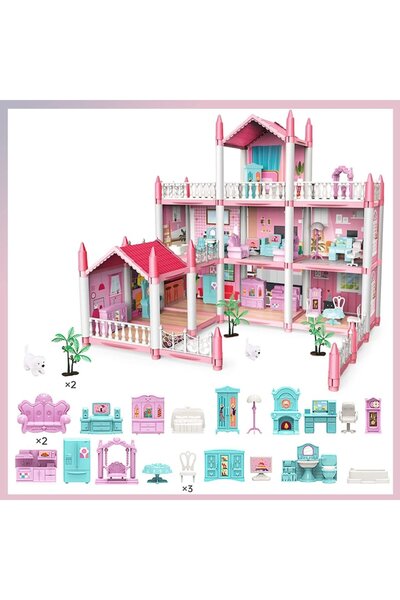 Smart Vibe DreamVilla KinderVibe™ Dollhouse with 3 Floors, 9 Rooms, 2 Terraces, Accessories