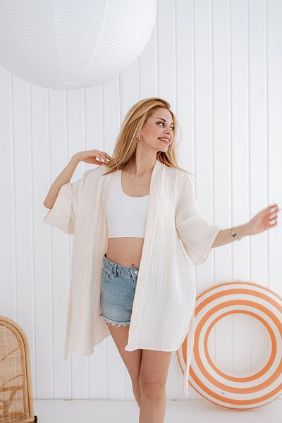 Tuğba Kuğu 4 Layer Muslin Kimono - Line Series