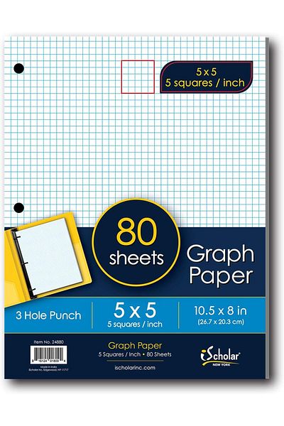ischolar Quad Filler Paper, 5 Squares Per Inch, 10.5 X 8 Inches, 80 Sheets, White
