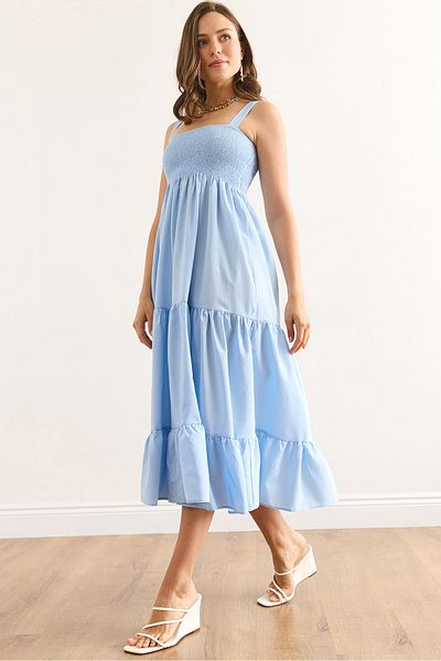 Olalook Γυναικείο Baby Blue Strap Gipeli Midi Πλεκτό Φόρεμα ELB-19002452