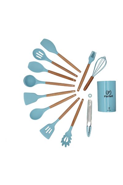 Parfait 12-Piece Sturdy High Quality Long Lasting Kitchen Utensil Set Blue and Brown