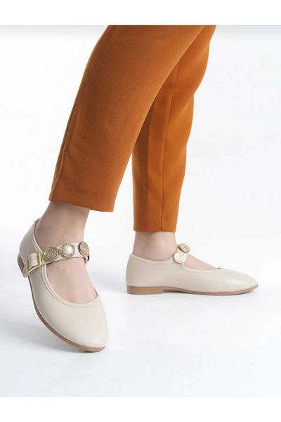 ALTINOK Al-İş Moda Women Beige Skin Adjustable Buckle Comfortable Daily Ballet Shoes-2025