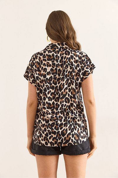 Olalook Γυναικείο Leopard Beige Bat Viscose πουκάμισο GML-19000617