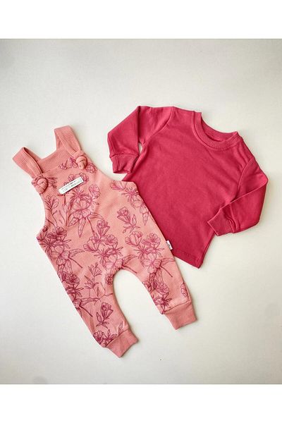 Mini Zeo Moon Flower Patterned 2-Piece Salopet Set
