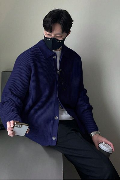 Tarz Cool Ζακέτα με κουμπιά Navy Blue με λεπτομέρεια κανονική εφαρμογή