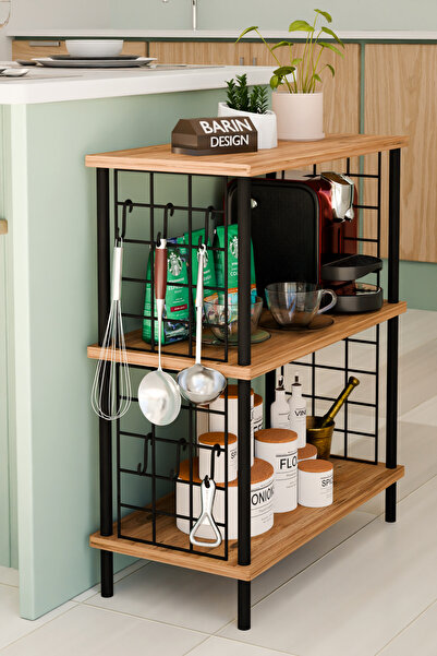 BARIN DESIGN 3 Raflı Telli Çevir-Kur Çok Amaçlı Raf Ünitesi | Metal Gövde Mutfak Düzenleyici | Pratik Organizer
