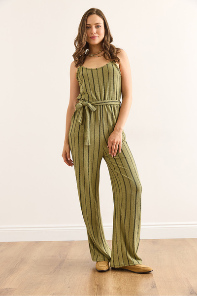 Olalook Women's Green Strap Belted Pocket Jumpsuit Tlm-19000162