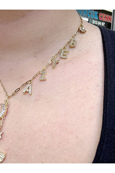 Gümüş sandık İsim Yazılı Taşlı Çelik Y Kolye