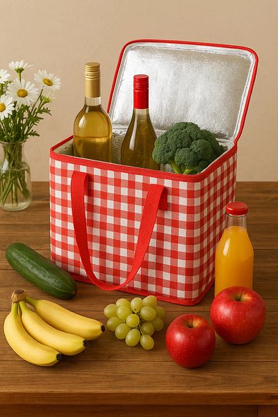 by ballı biocotton Thermal Camping Picnic Bag Plaid Pattern Ergonomic Design 35X20
