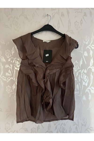 Butik Kadın Fırfırlı Bluz Kahverengi