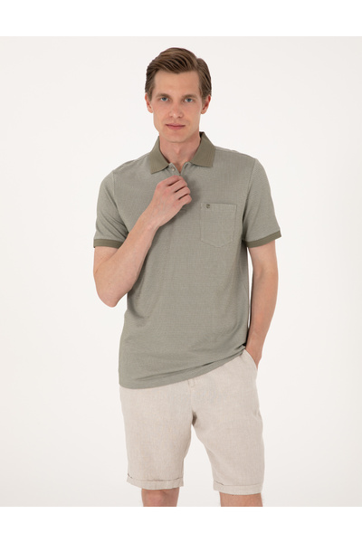 Pierre Cardin Khaki Regular Fit Buttoned Polo Collar T-Shirt 50306862-Vr027