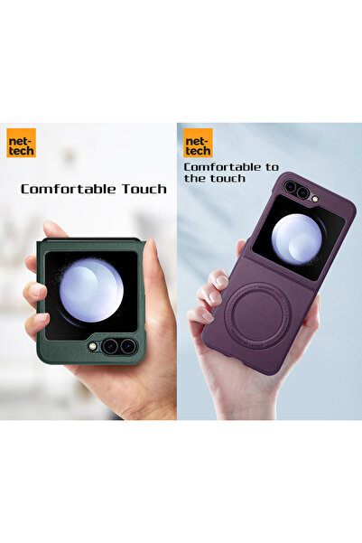 Nettech Samsung Galaxy Z Flip 5 Uyumlu Darbe Önleyici Magsafe Deri Arka Koruma Kılıf