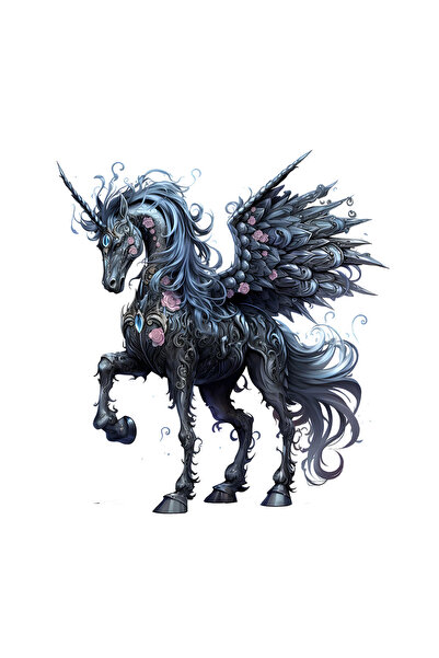 INOVATIX Set of 8, Halloween Sticker Black Unicorn with Wings, INOVATIX®. 6 cm