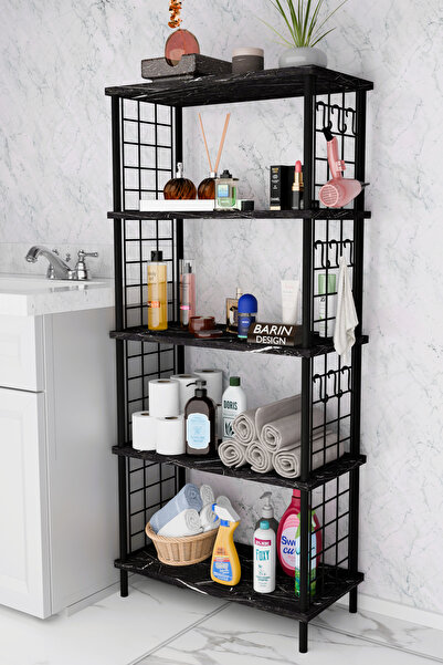 BARIN DESIGN 5 Raflı Çevir-Kur Raf Ünitesi | Telli Metal Gövdeli Organizer | Banyo, Mutfak, Balkon, Antre Uyumlu