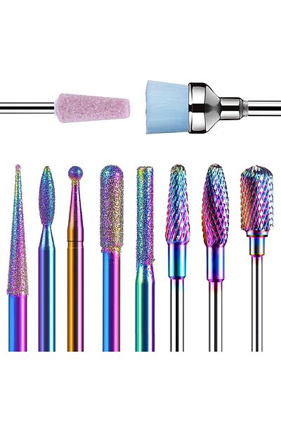 zenifique Set of 10 Zenifique® Nail Drill Bits, Diamond-Finished, Various Shapes, Multicolored