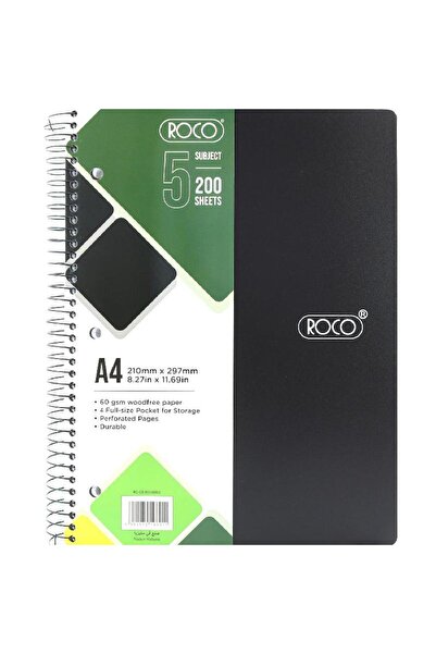 Roco Neon Notebook A4 200 Sheets Lined Black