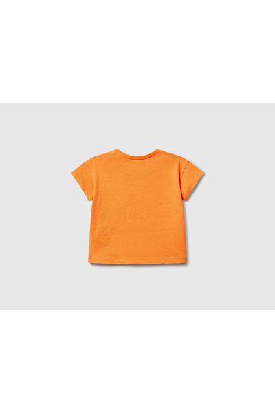 United Colors of Benetton Baby Orange Applique and Printed Crew Neck T-Shirt