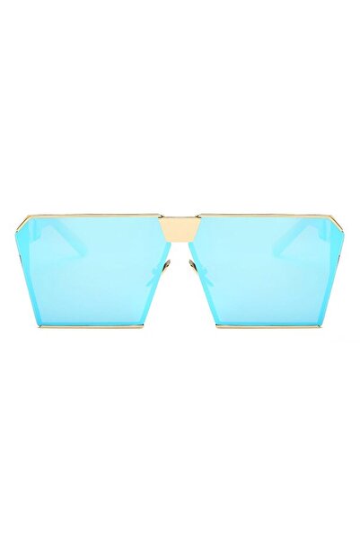 THEICONIC Rectangular Flat Mirror Sunglasses Blue with Gold
